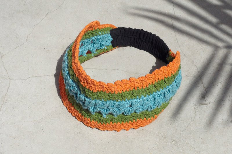 母亲节 手工棉线编织发带 / 编织缤纷发带 发饰 - 糖果色 橘色与绿叶条纹图案 ( 手工限量一件 ) - 发饰 - 棉．麻 多色