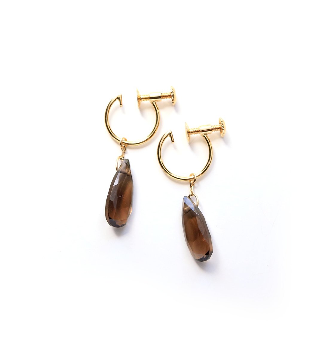 Solitary Smoky Quartz K10 Clip-On(Long Pair Shape) ~ESPOIR~ - 耳环/耳夹 - 宝石 咖啡色
