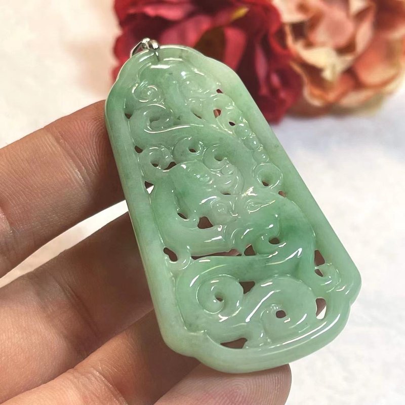多宝晶石/天然翡翠A货仿古龙牌/绿龙牌/苹果绿仿古牌/玉螭/独家款 - 项链 - 玉石 绿色