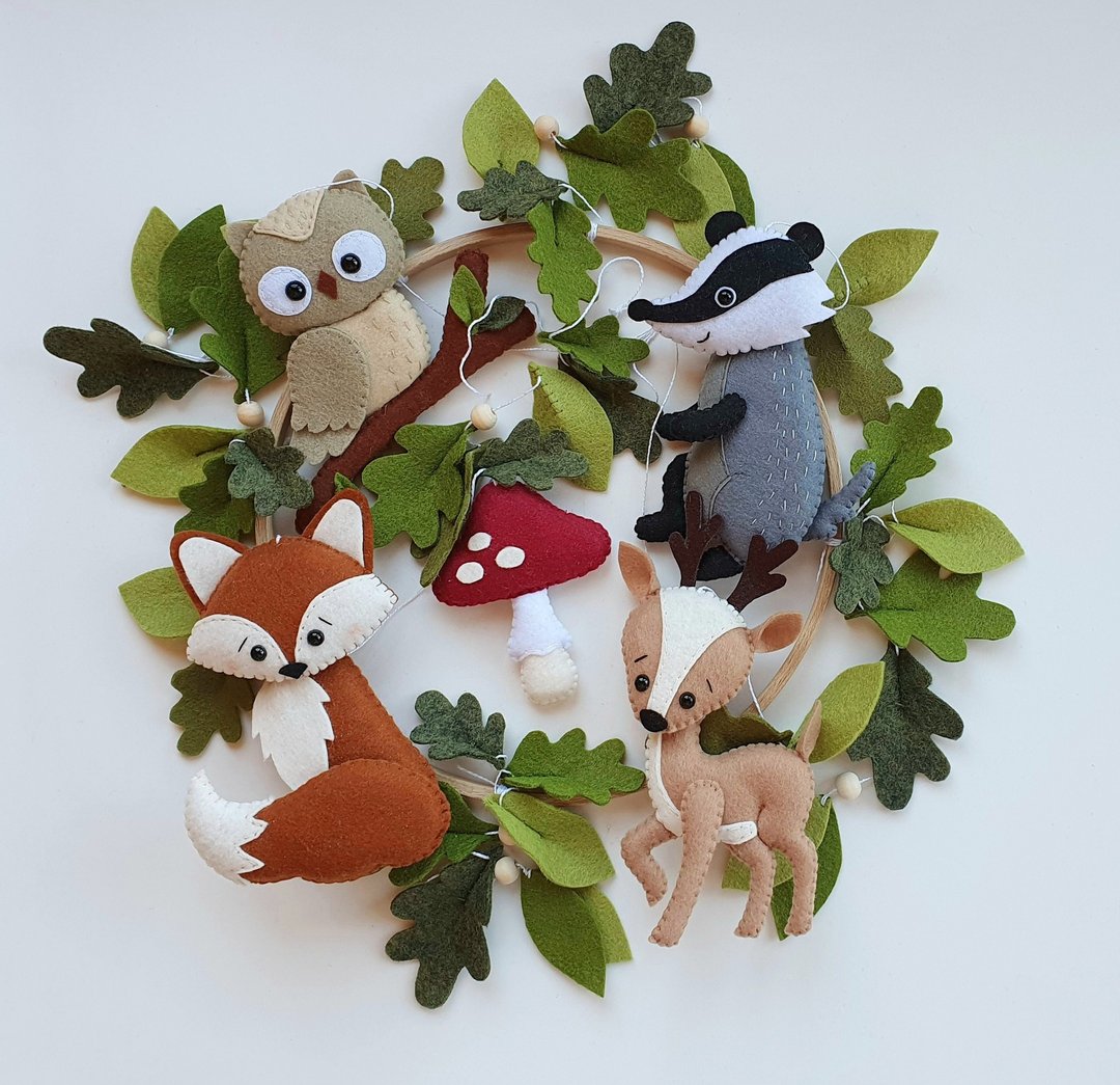 Woodland baby mobile, forest mobile, nursery woodland animals, new baby gift - 玩具/玩偶 - 环保材料 