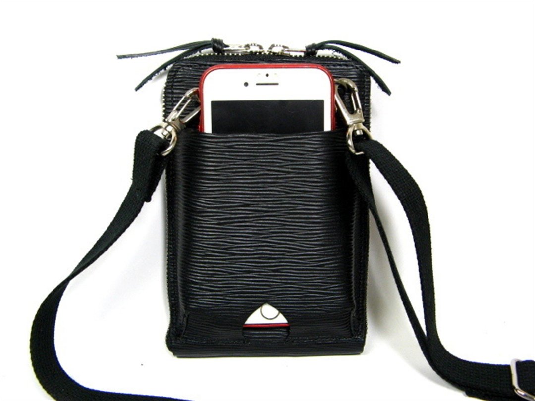 Phone Pochette Case Coin Card With Billfold Wave - 手机壳/手机套 - 真皮 黑色