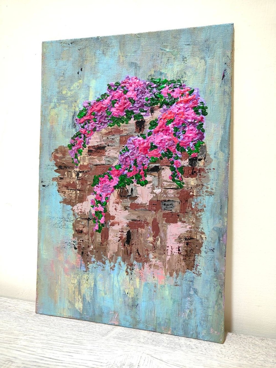 【九重葛】复古无框画/挂画/压克力画/风景/原画/摆饰/圣诞礼物 - 摆饰 - 棉 