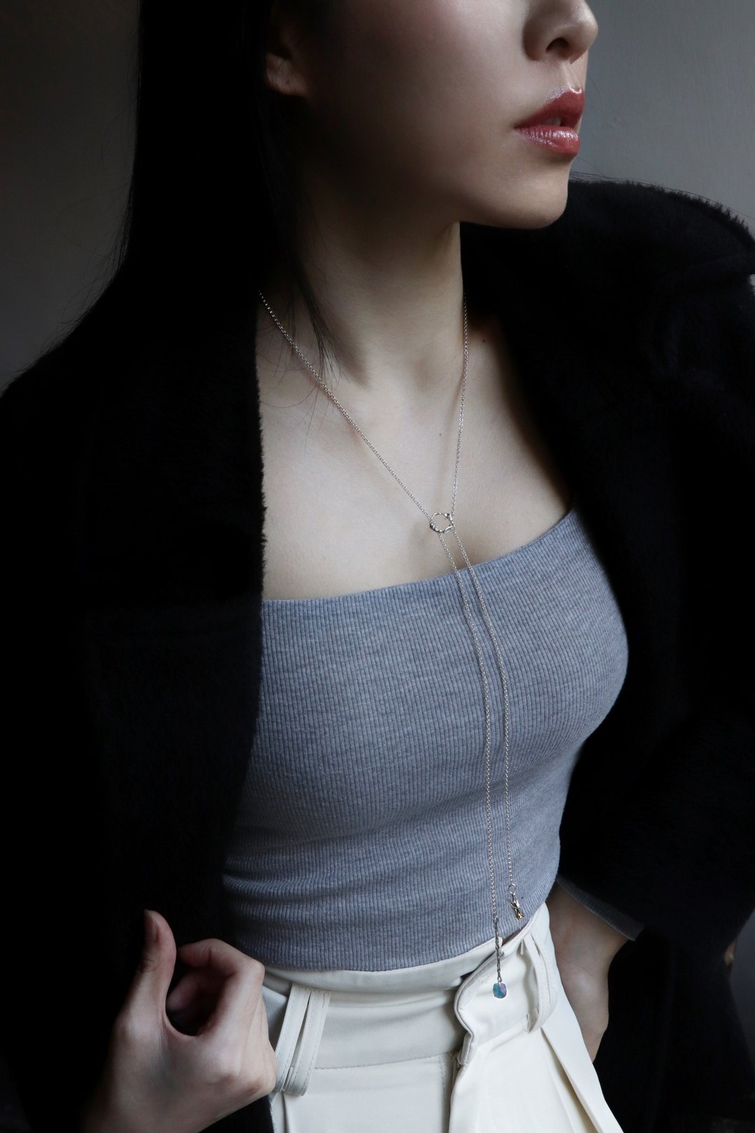 class a 2way萤石Y字 纯银项链 fluorite necklace - 项链 - 纯银 银色