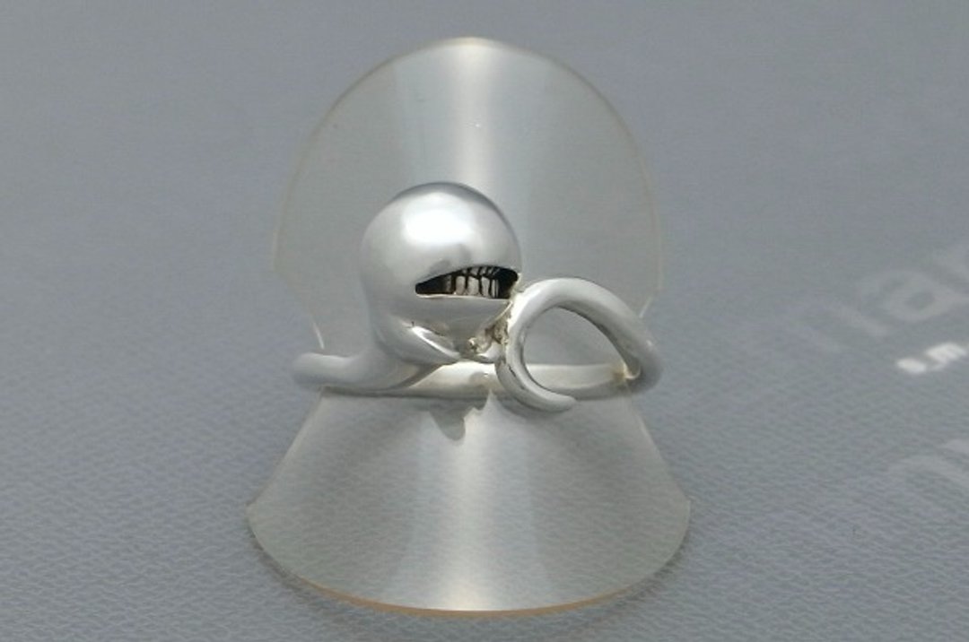 anti smile ghost ring_1 (s_m-R.32) ( 不高兴 情绪不好 幽灵 鬼 鬼魂 亡魂 灵魂 銀 戒指 指环 ) - 戒指 - 纯银 银色