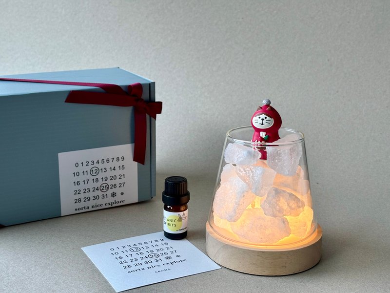 小猫香氛盐灯 猫咪夜灯 闺蜜礼物 | 为节日而亮 - 香薰/精油/线香 - 水晶 红色