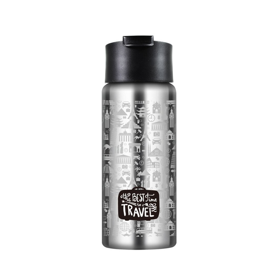 (附赠2款杯盖)--Driver 冷热随行保冰杯 500ml (环游世界) - 茶具/茶杯 - 其他金属 银色