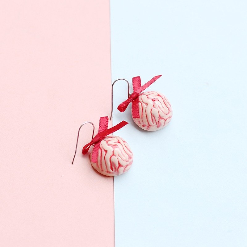 paramecium【布莱恩】粘土创意首饰原创设计耳环小脑袋 - 耳环/耳夹 - 粘土 粉红色