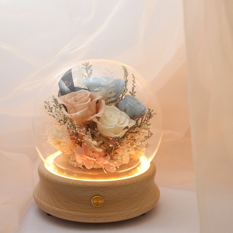 永生花玻璃罩盅/英伦之恋 蓝牙旋转音响/定制永生玫瑰花花礼 - 干燥花/捧花 - 植物．花 多色