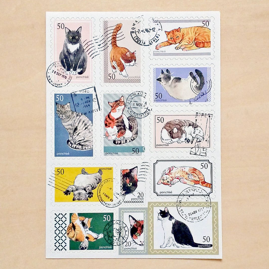 猫咪邮票贴纸 - 贴纸 - 纸 多色