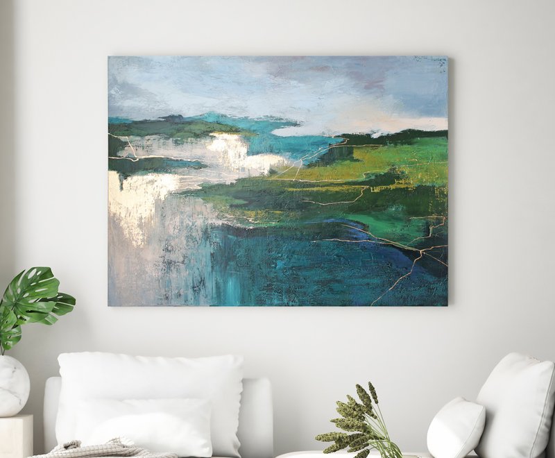 绘画风景抽象 | 绿色抽象画 | 抽象风景北方 - 墙贴/壁贴 - 棉．麻 绿色