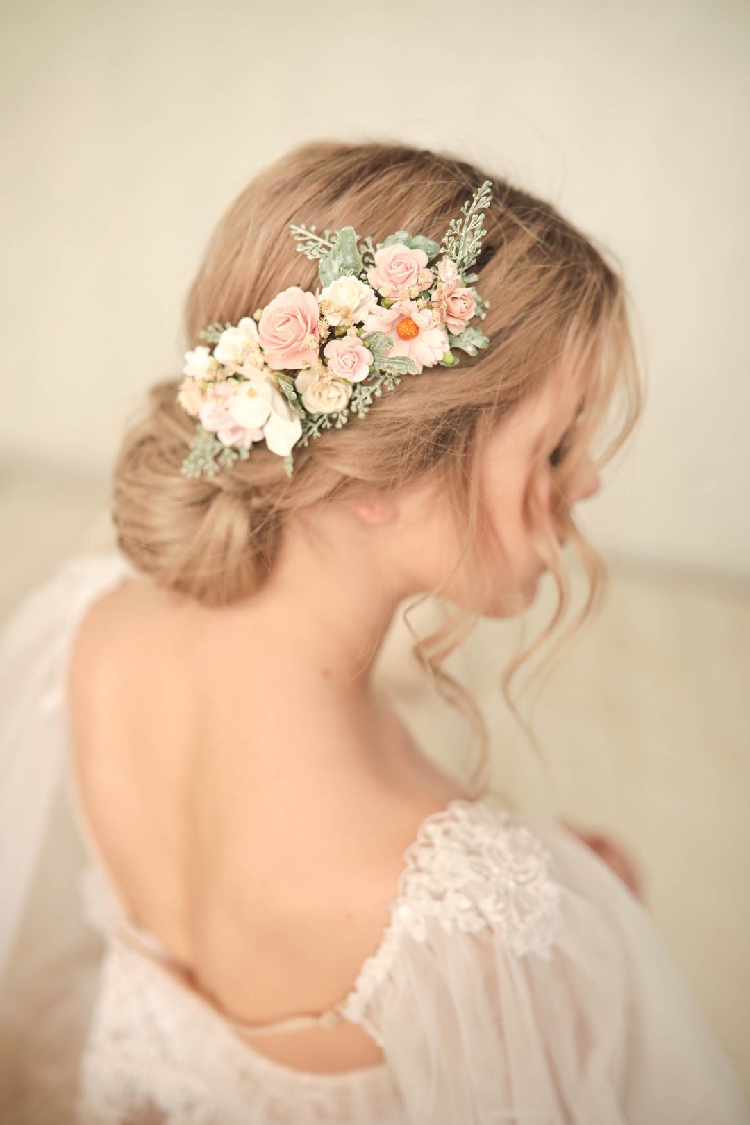 Blush Bridal hair comb, Wedding flower hairpiece, Flower Hair comb, Wedding hair - 发饰 - 纸 粉红色