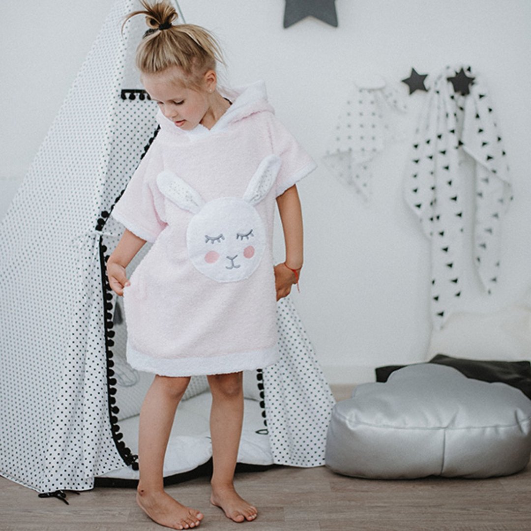 Baby toddler beach poncho - PINK girl bunny pocket hooded baby towel - 其他 - 棉 粉红色
