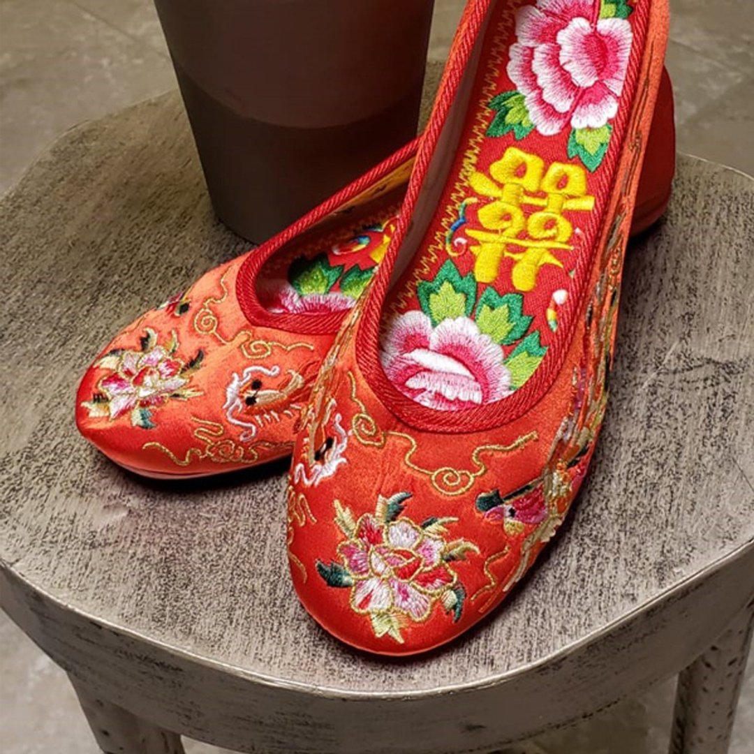 傳統手工製造紅色繡花鞋 KW11201713 *附送赠品** - 女款休闲鞋 - 棉 红色