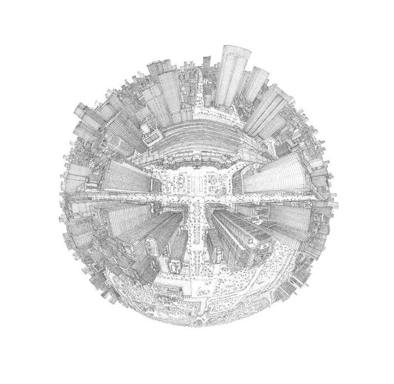 历史东京车站细线绘图挂布 - 墙贴/壁贴 - 亚麻 白色