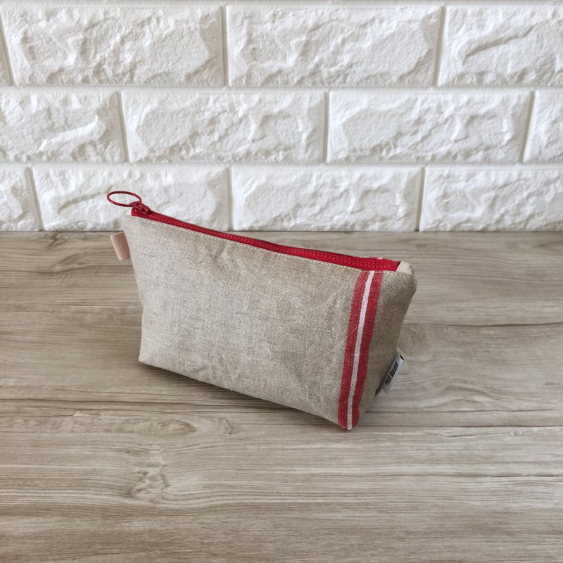 Vintage linen pouch made of German mangle cloth with gusset - 手提包/手提袋 - 棉 卡其色