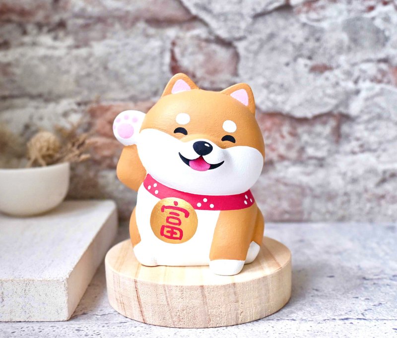 狗来富 招财柴犬名片架 深色 手工雕刻疗愈摆饰小木雕摆饰 - 玩偶/公仔 - 木头 咖啡色