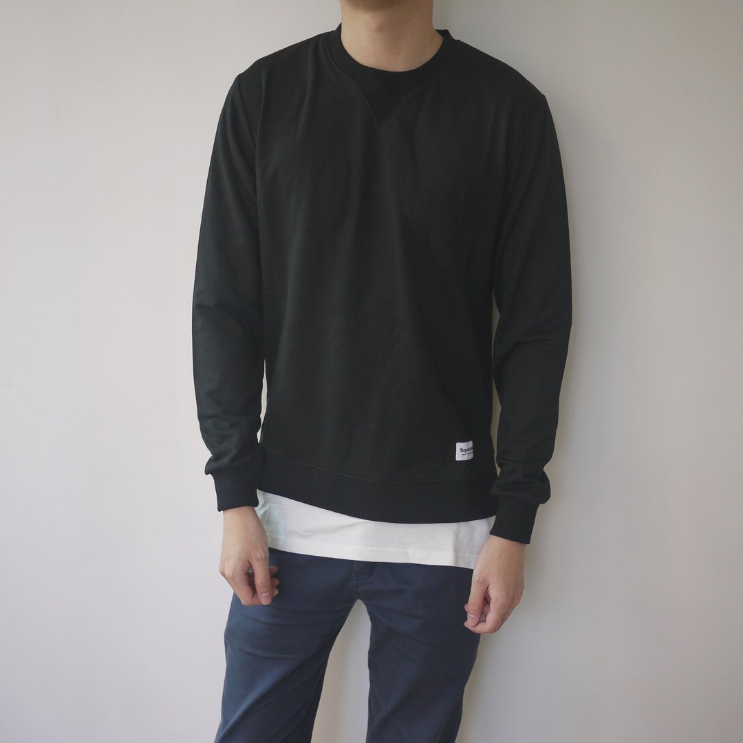 Fake Layer Swearer 假两件套头衞衣/情侣款/简约/中性 - 男装上衣/T 恤 - 棉 黑色