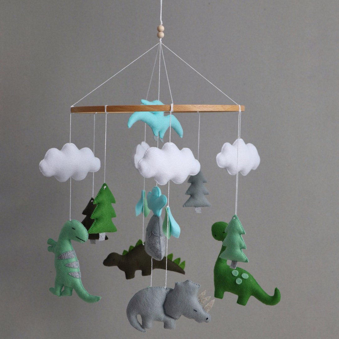 Dinosaur crib mobile, baby mobile, baby hanging toy dino - 玩具/玩偶 - 聚酯纤维 绿色