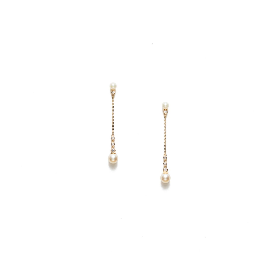 珍珠垂坠耳环 925银厚镀18K金 Nemesis D/P Earring - 耳环/耳夹 - 纯银 金色