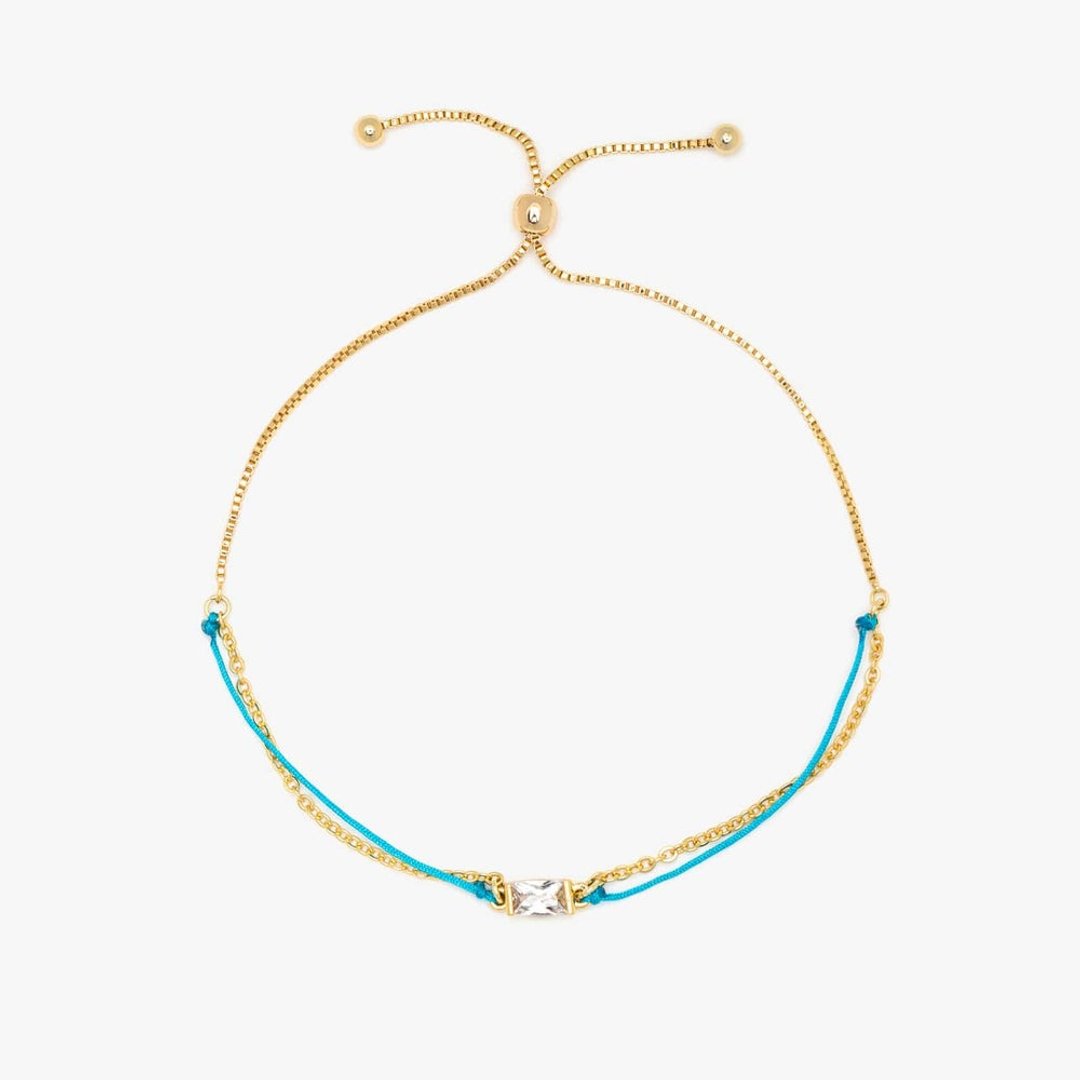 Pura Vida 美国手工 DAINTY STRING 精致蓝绳金色链条手链 - 手链/手环 - 其他金属 蓝色