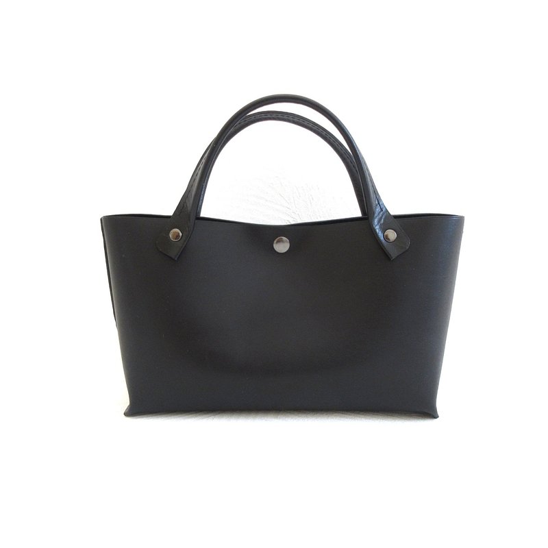 奢华手工缝制・牛皮・方形・迷你托特包・黑色・0663 - 手提包/手提袋 - 真皮 黑色