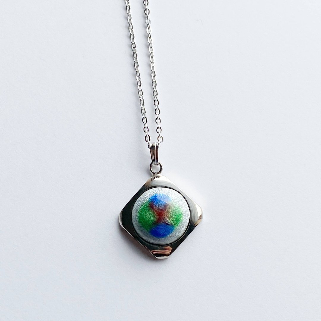 Frit [Silver Gray] Cloisonne pendant, pure silver cloisonne - 项链 - 玻璃 银色