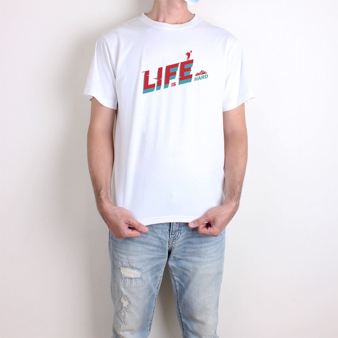【复古】Life is hard人生好难  短T/男T恤/T-Shirt/女上衣 - 男装上衣/T 恤 - 棉 白色