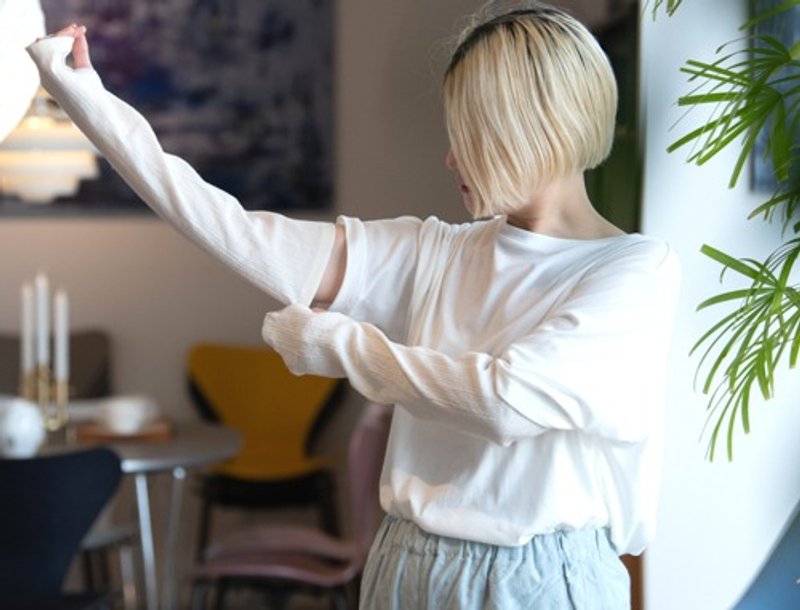 【杨柳织纹 长款】防晒护臂套 Organic Cotton - 其他 - 棉．麻 白色