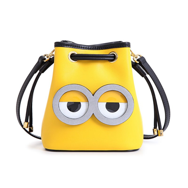 Minions牛仔布配牛皮革斜挎包 - 侧背包/斜挎包 - 真皮 黄色