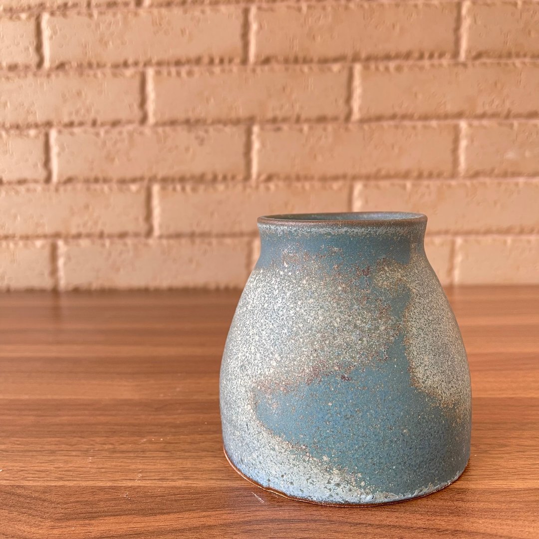 磨石感土耳其蓝 /小小壮壮的花器 - 花瓶/陶器 - 陶 蓝色