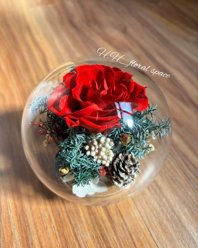 愈心花艺| 圣诞红永生玫瑰软木塞玻璃罩 圣诞节礼物/圣诞布置 - 干燥花/捧花 - 植物．花 