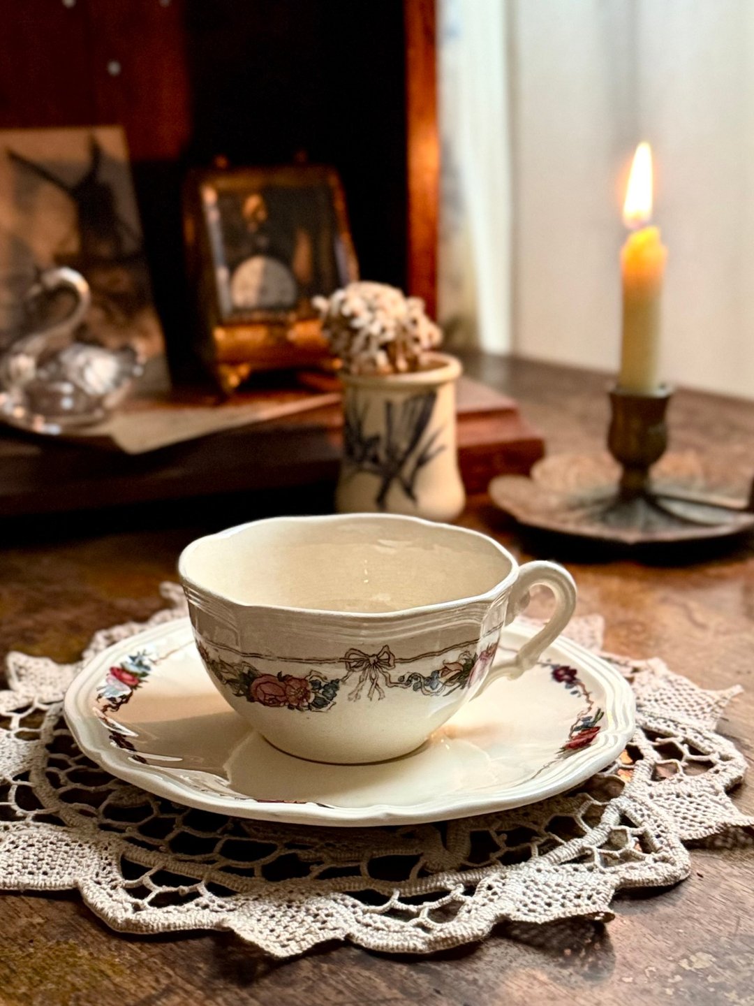 50276-稀美法国 Sarreguemines Oternai 系列古董茶杯组 - 茶具/茶杯 - 瓷 银色