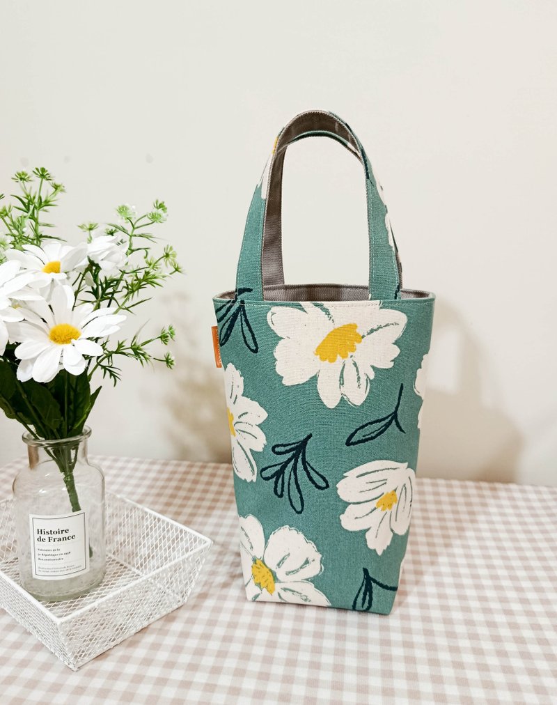 家家酒系列水壶袋/饮料提袋/手提帆布包/阳光夏菊款 - 随行杯提袋/水壶袋 - 棉．麻 绿色