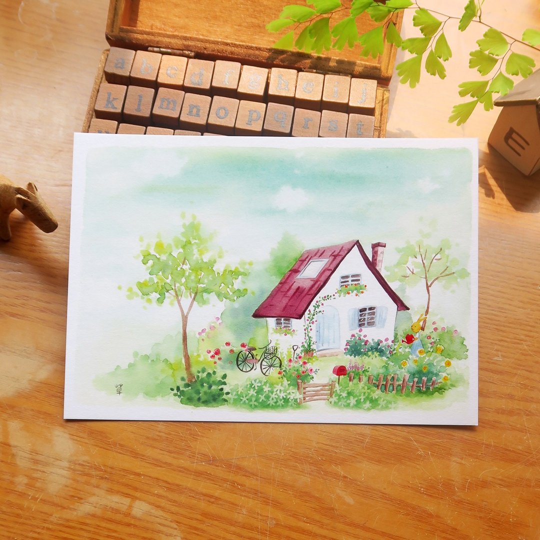 梦想小屋no.8 - 乡村花园小屋 明信片 - 卡片/明信片 - 纸 绿色
