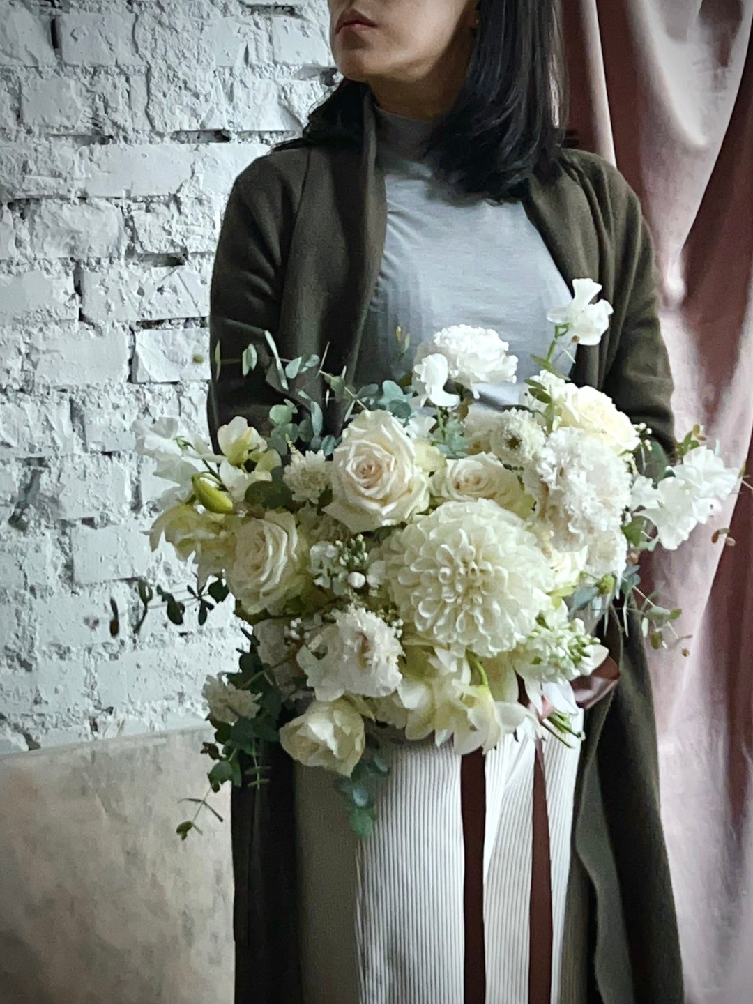 SCwedding新娘手绑花束 奶油暖白系自然风格 附质感飘逸长丝带 - 干燥花/捧花 - 植物．花 白色
