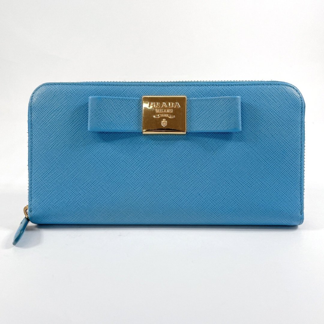 [日本直销，二手，状况良好] PRADA 长钱包缎带 Saffiano 皮革蓝12C 拉链钱包 - 皮夹/钱包 - 真皮 蓝色