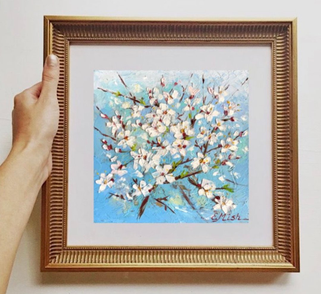 盛开的杏 油画 厚涂 印象派 艺术 花卉画 梵高的灵感 - 墙贴/壁贴 - 其他材质 蓝色