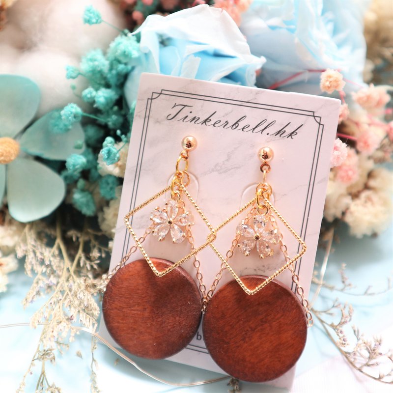 【气质  l 田园风】花。木 防敏感耳环 - 耳环/耳夹 - 其他材质 金色