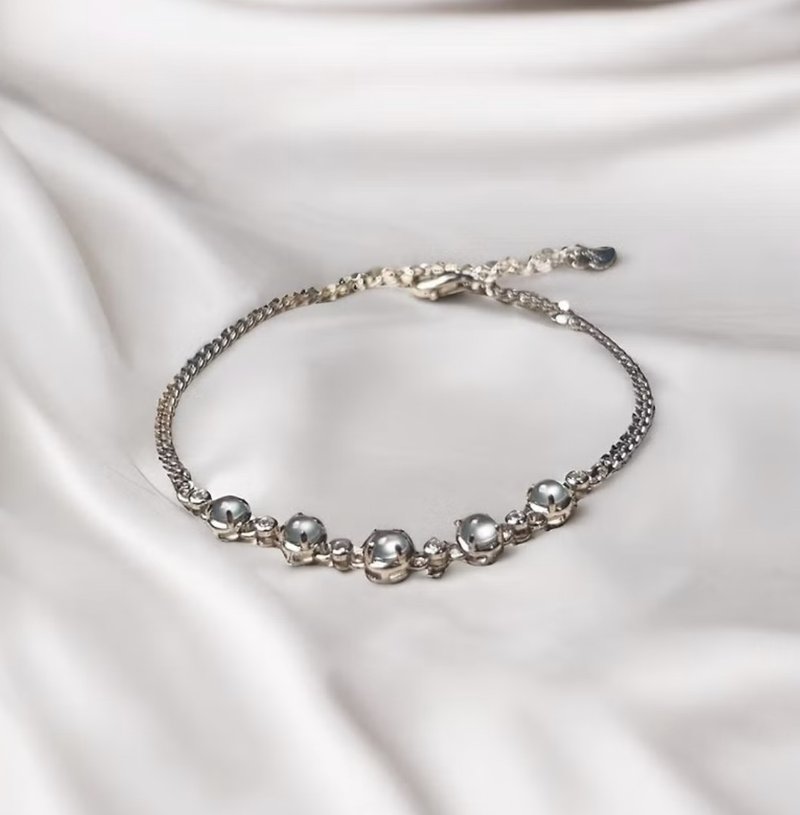 放光起蓝刚玻璃种翡翠蛋面手链925纯银 | 天然缅甸A货翡翠 | 送礼 - 手链/手环 - 玉石 透明