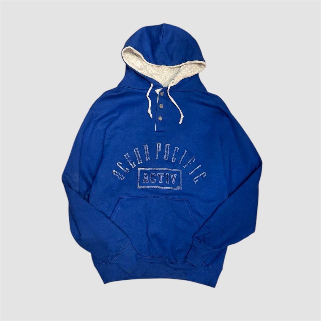 Vintage 90s 美国古着 OP 冲浪品牌连帽上衣 - 中性连帽卫衣/T 恤 - 棉 蓝色
