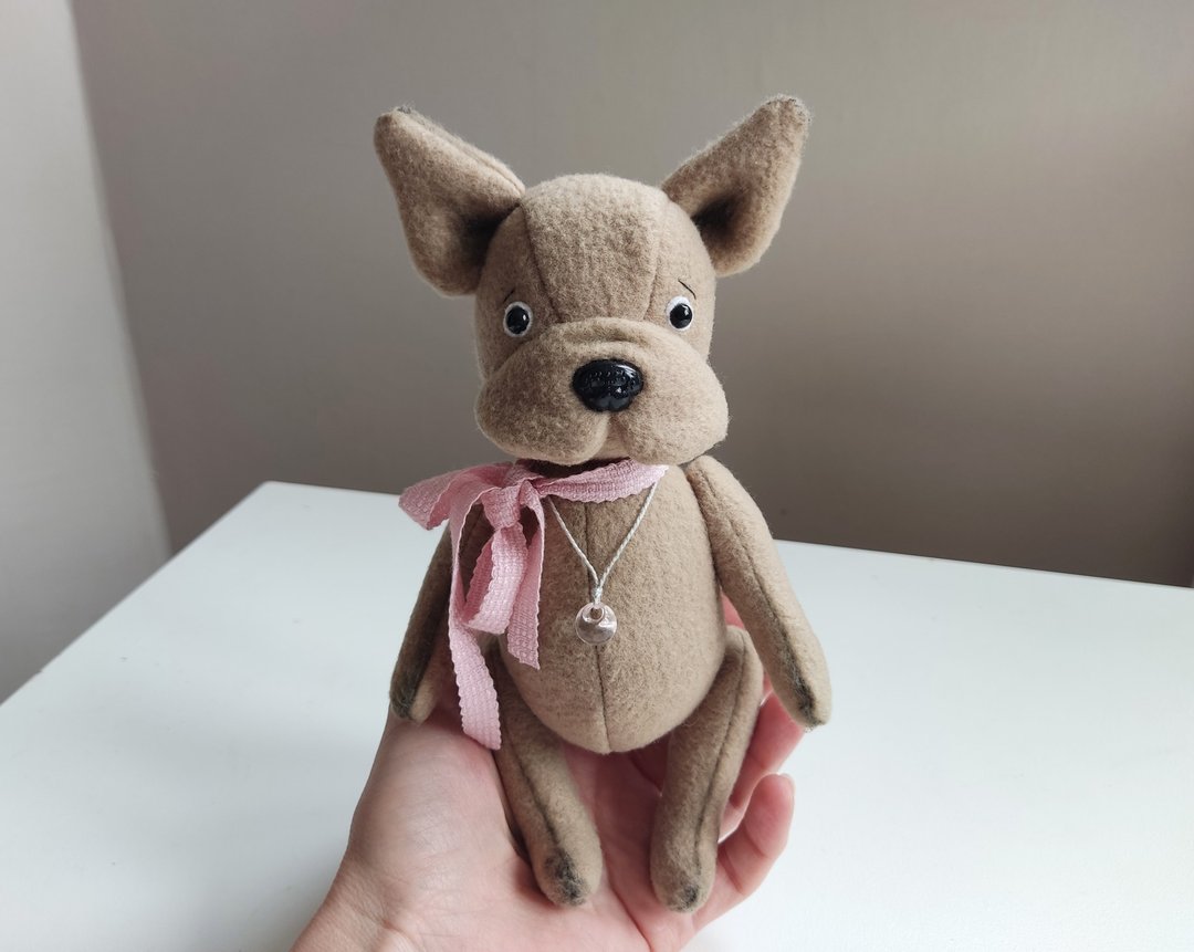 法國鬥牛犬 玩具狗 Artist toy French Bulldog, Toy Stuffed puppy, Jointed doll, Plush toy - 玩具/玩偶 - 压克力 卡其色