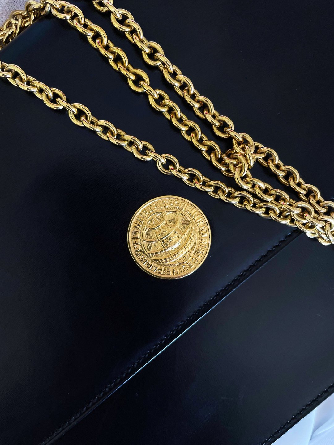 保存品级CELINE地球金币中古带盒手拿包单肩包斜背包斜背包链条包 - 侧背包/斜挎包 - 真皮 黑色