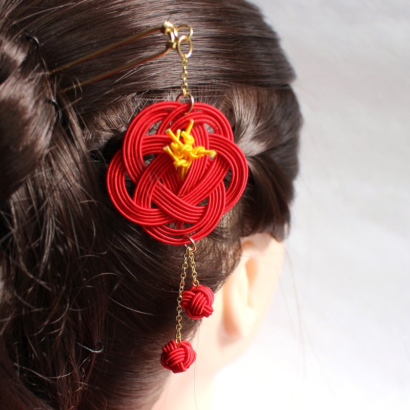japanese style hair accessory / mizuhiki / japan / traditional / flower / cute - 发饰 - 丝．绢 红色