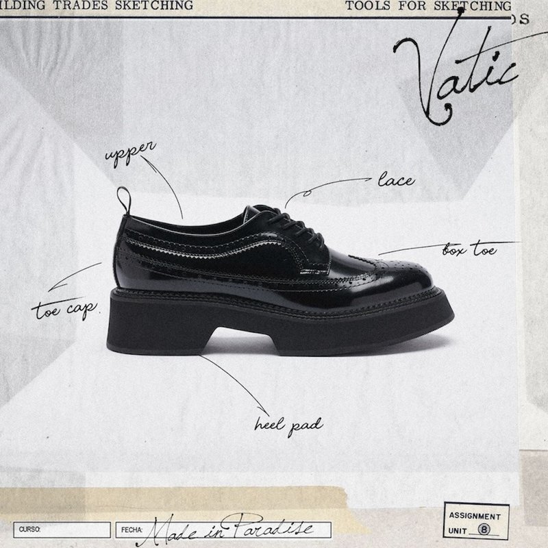 VATIC WINGTIP BROGUES SHOES POLISHED BLACK 45mm厚底皮鞋 增高 - 男款牛津鞋/乐福鞋 - 真皮 黑色