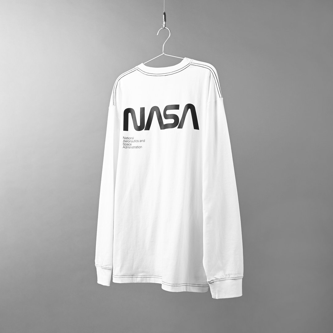 NASA 缝线宽版长袖T-shirt 白色 - 男装上衣/T 恤 - 棉．麻 白色