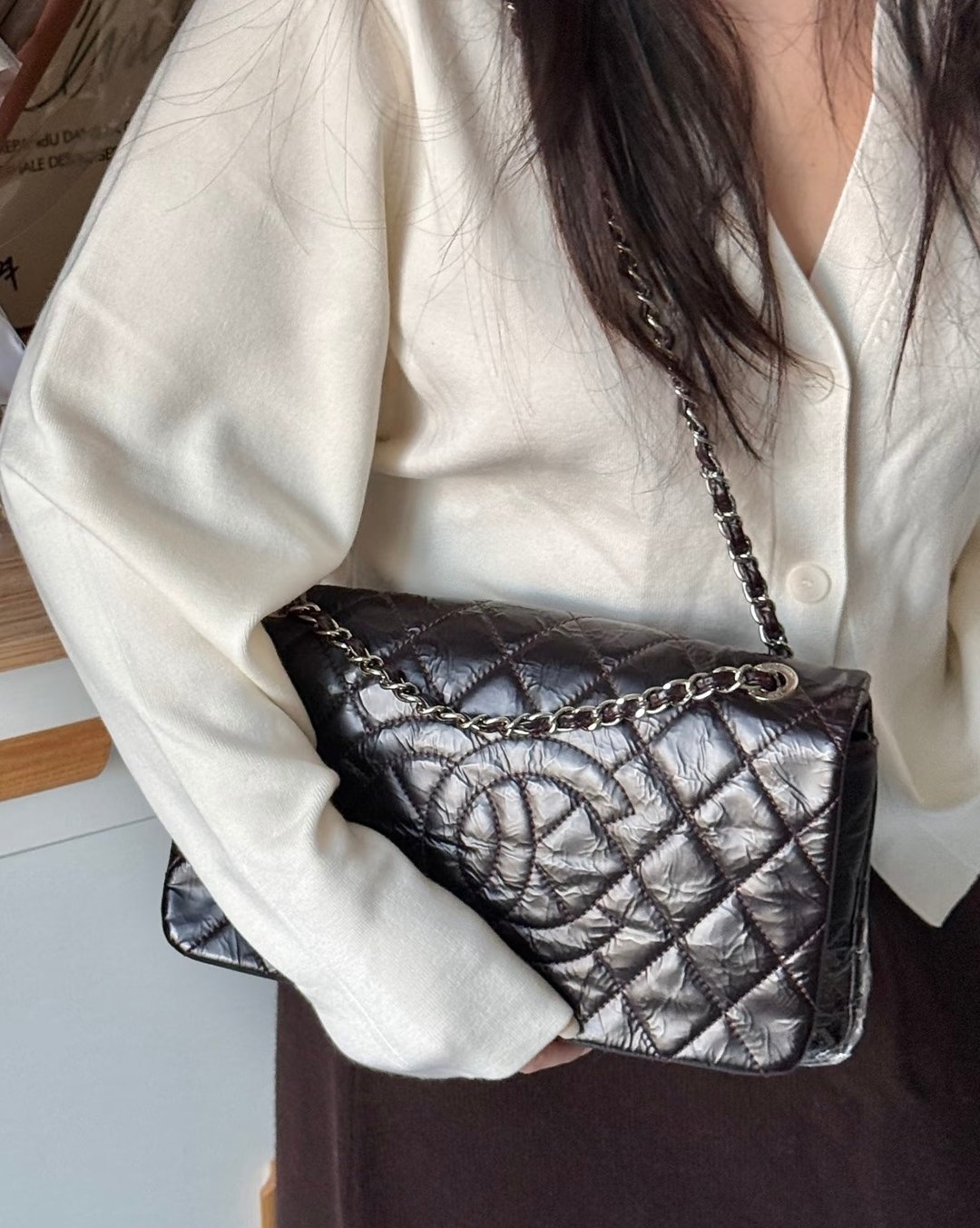 Chanel 经典双 C 链条包银链 黑色油蜡皮 帅气有型 中性叛逆风 - 侧背包/斜挎包 - 真皮 黑色