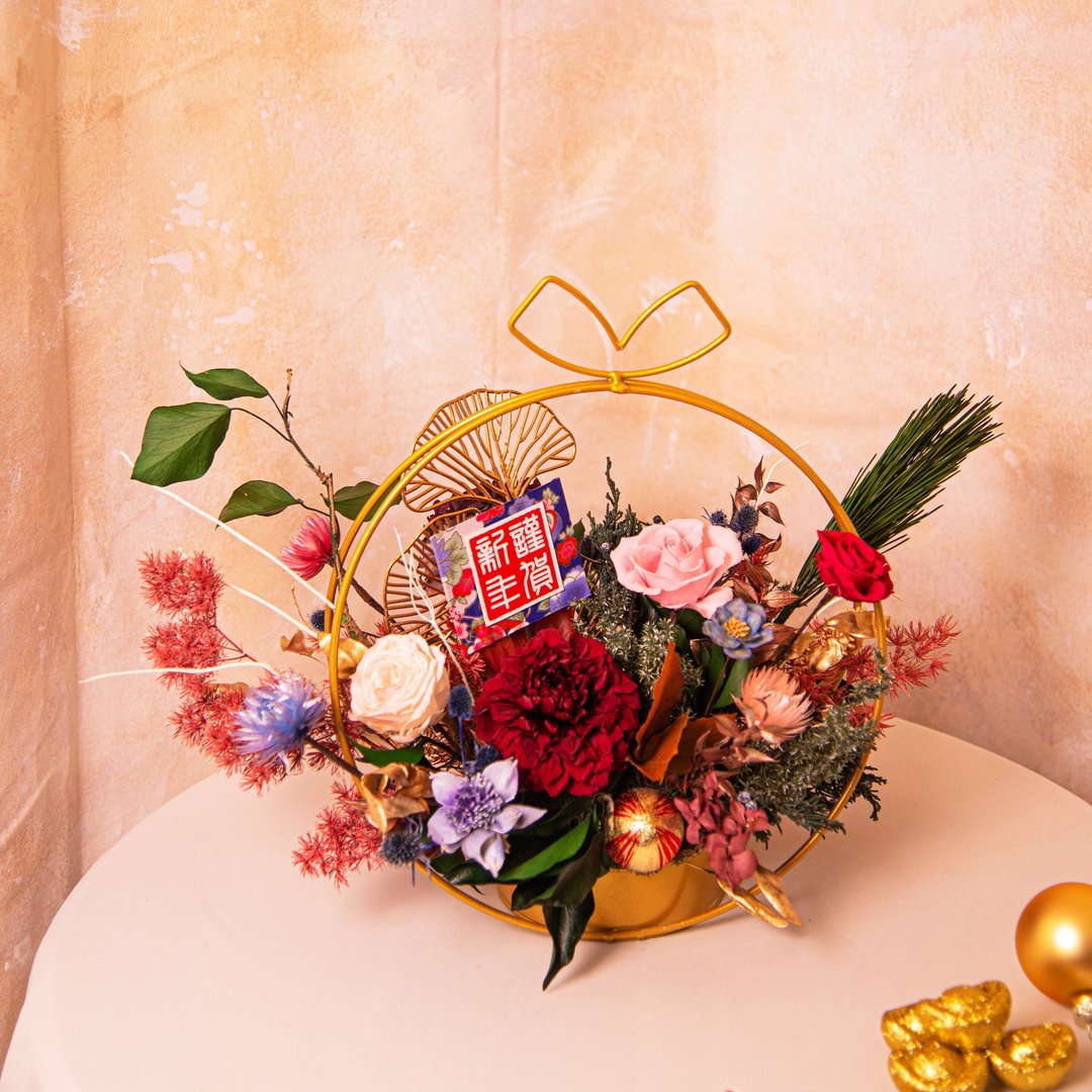 限自取【花开富贵】新春 干燥花 永生花盆栽 新年盆花 大 - 干燥花/捧花 - 植物．花 红色