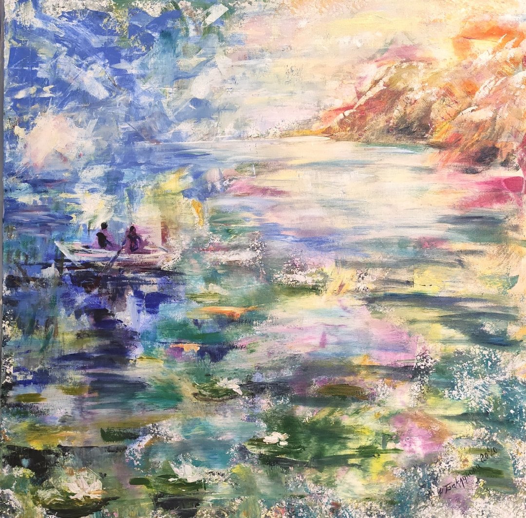 超现实主义日出海岸风景原画色彩缤纷的抽象墙艺术 - 墙贴/壁贴 - 其他材质 蓝色