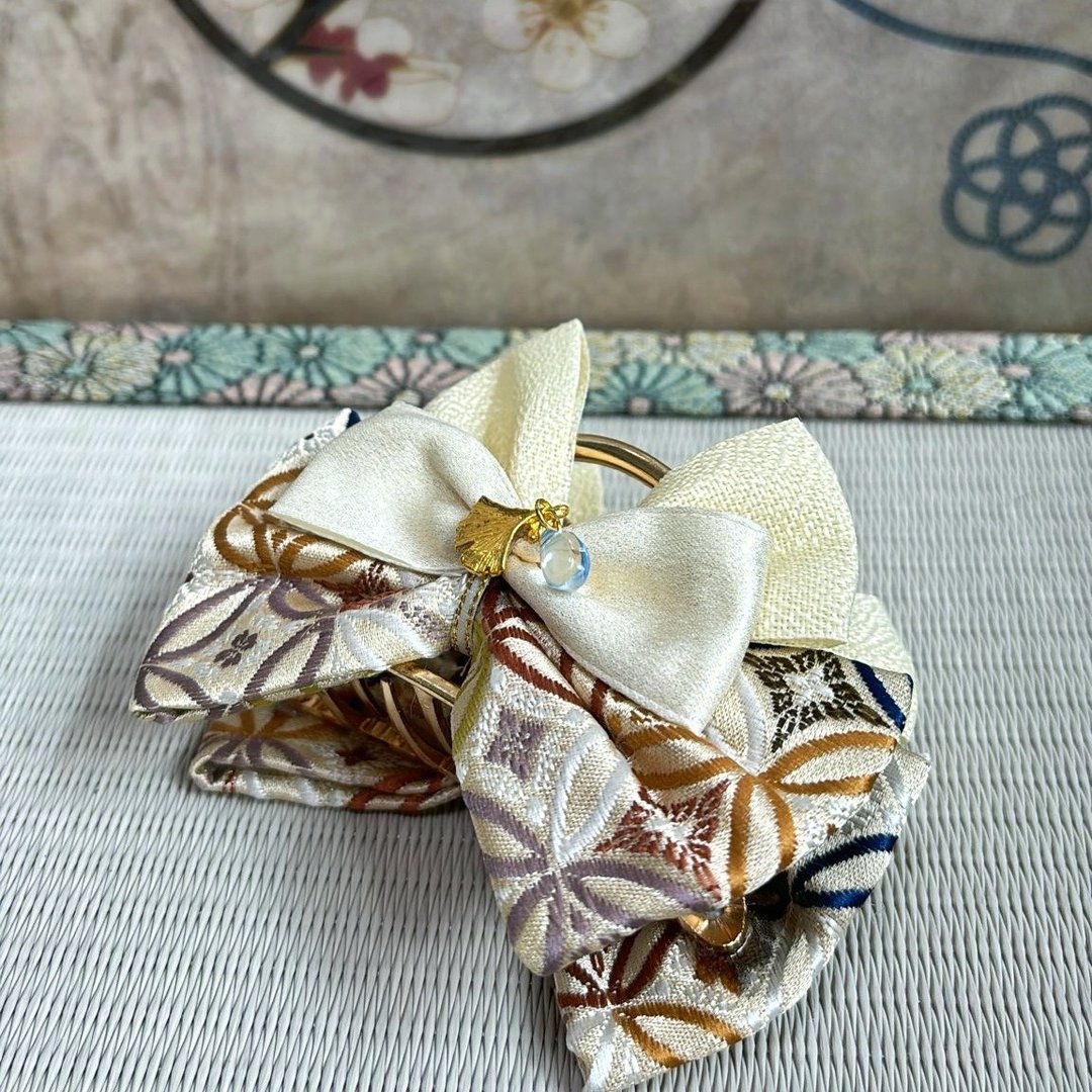 西阵织抓夹系列-白芍 可定制 复古风 日本布 鲨鱼夹 - 发饰 - 棉 金色