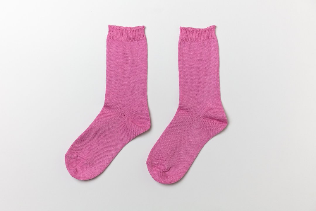 Linen knit socks pink 22-24cm - 袜子 - 棉．麻 粉红色